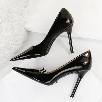 Patent Leather Woman Pumps with Pointed Toe High Heels for Office Wear