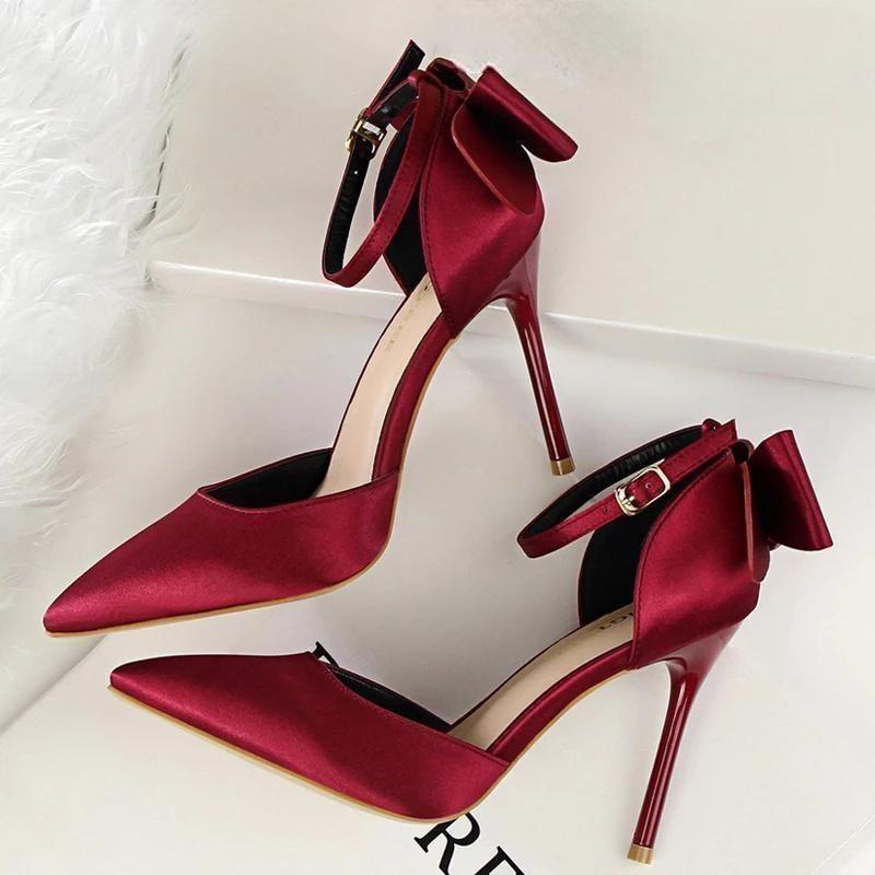 Satin Bow-knot High Heels Women Pumps for Sexy Wedding Stiletto Heels