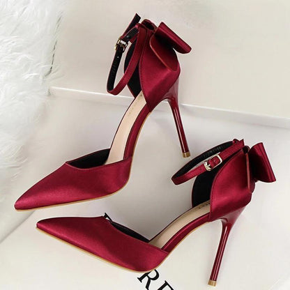 Satin Bow-knot High Heels Women Pumps for Sexy Wedding Stiletto Heels