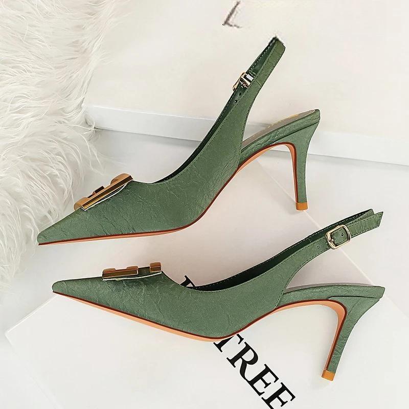 Metal Kitten Heels Hollow High Heels Woman Pumps Sexy Party Shoes