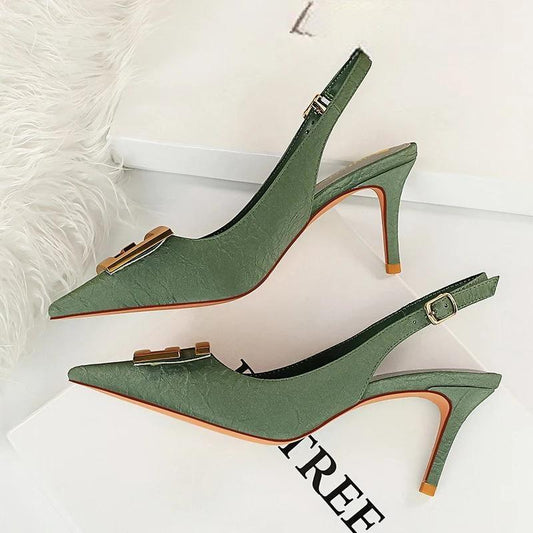 Metal Kitten Heels Hollow High Heels Woman Pumps Sexy Party Shoes