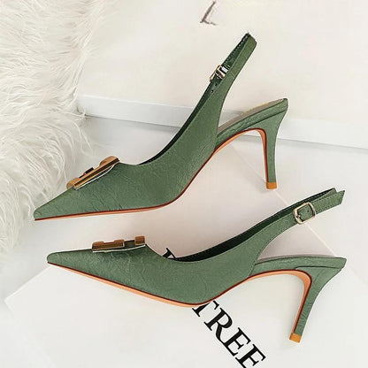 Metal Kitten Heels Hollow High Heels Woman Pumps Sexy Party Shoes