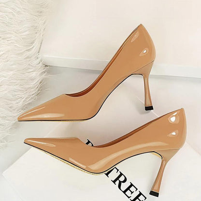 Patent Leather Pointed Toe Stiletto Pumps for Women Office Wear
