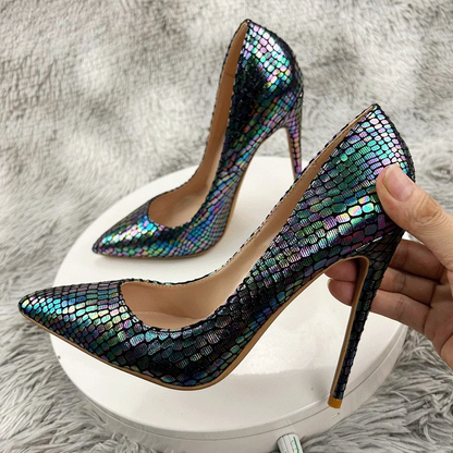 Shiny Laser Crocodile Pointy Toe High Heel Shoes