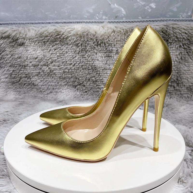 Gold Matte Women PointyToe High Heel Wedding Party Shoes