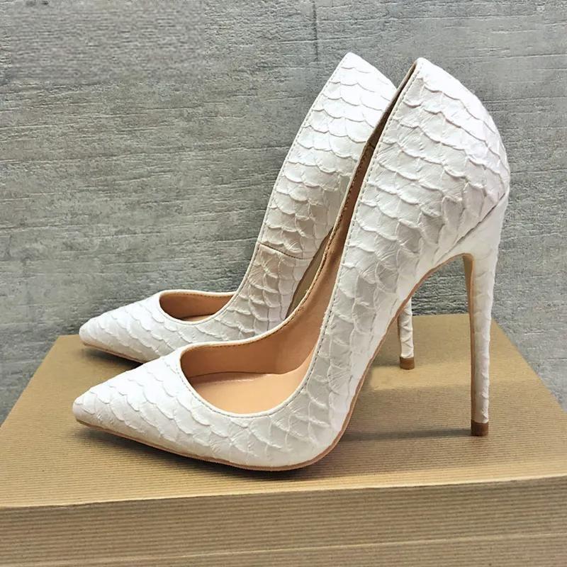 White Crocodile-Effect Stiletto High Heels for Women