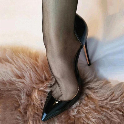 Black Women Side Open Pointy Toe High Heel Shoes