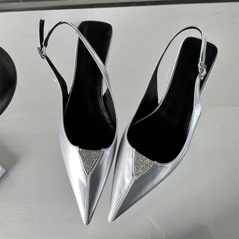 Crystal Pointed Toe Women Pumps with Designer Low Heels Sandals