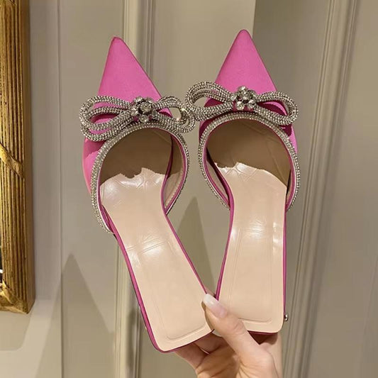 Butterfly-knot Women Slippers with Thin Low Heels