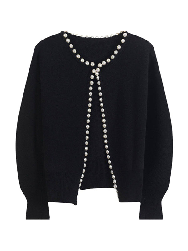 Vintage Pearl Trim Knit Cardigan