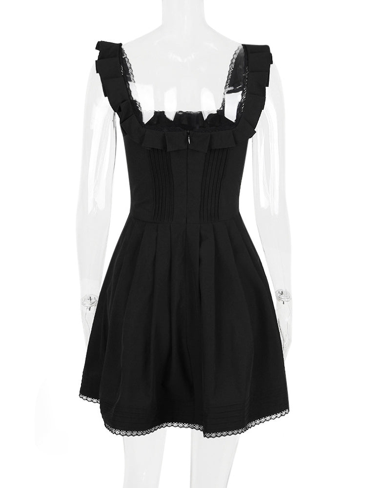 Little Black Dress Ruffles Square Neck Backless Graduation Party Mini Dresses