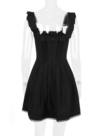 Little Black Dress Ruffles Square Neck Backless Graduation Party Mini Dresses