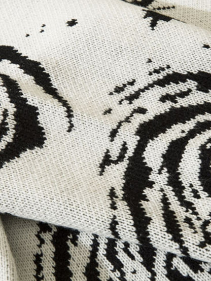 Swirl Print Ripped Design Sweater