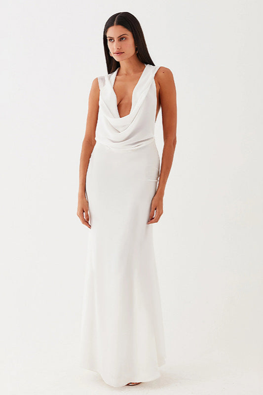 Hooded Deep Cowl Neck Sleeveless Backless Maxi Dress