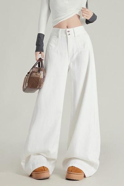 Wide Leg Flare High Waist Fleece Lined Jeans