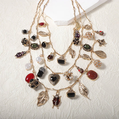 Vintage Multi-layered Odd-shaped Pendant Necklace