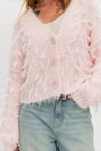 V Neck Fringe Short Loose Slouchy Knit Cardigan