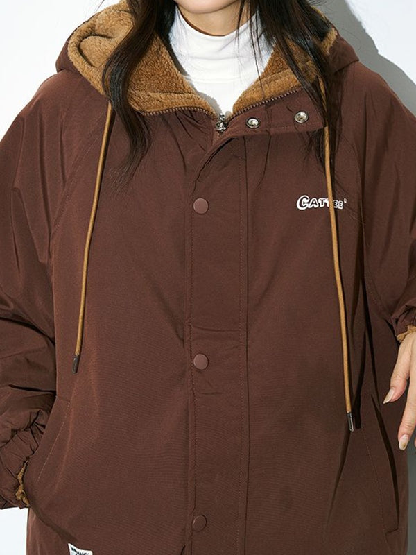 Reversible Lambswool Hooded Drawstring Embroidered Jacket