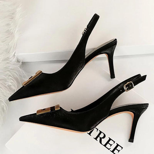 Metal Kitten Heels Hollow High Heels Woman Pumps Sexy Party Shoes