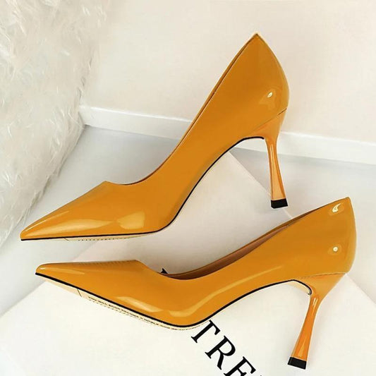 Patent Leather Pointed Toe Stiletto Pumps for Women Office Wear