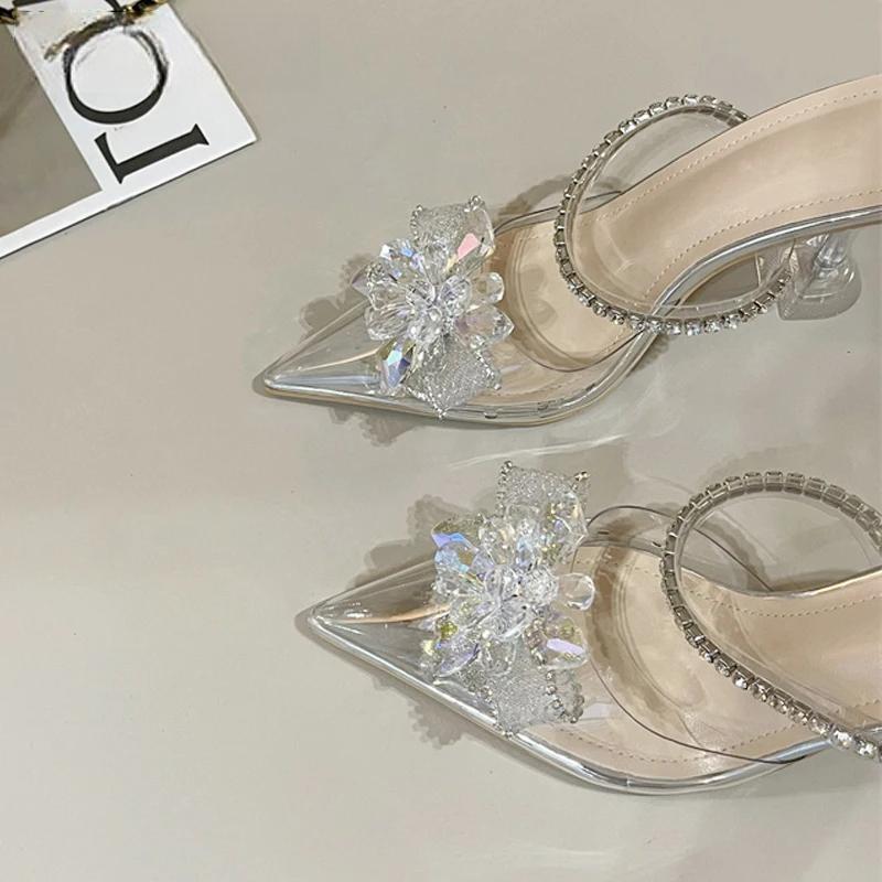 String Bead Crystal Buckle Women Pumps with Sexy Pointed Toe and Low Heels