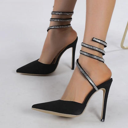 CRYSTAL Pumps Women Sandals with Thin Heel and Narrow Band for Party or Stripping