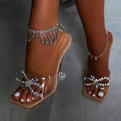 Transparent High Heel Women's Slippers with Sexy Square Toe