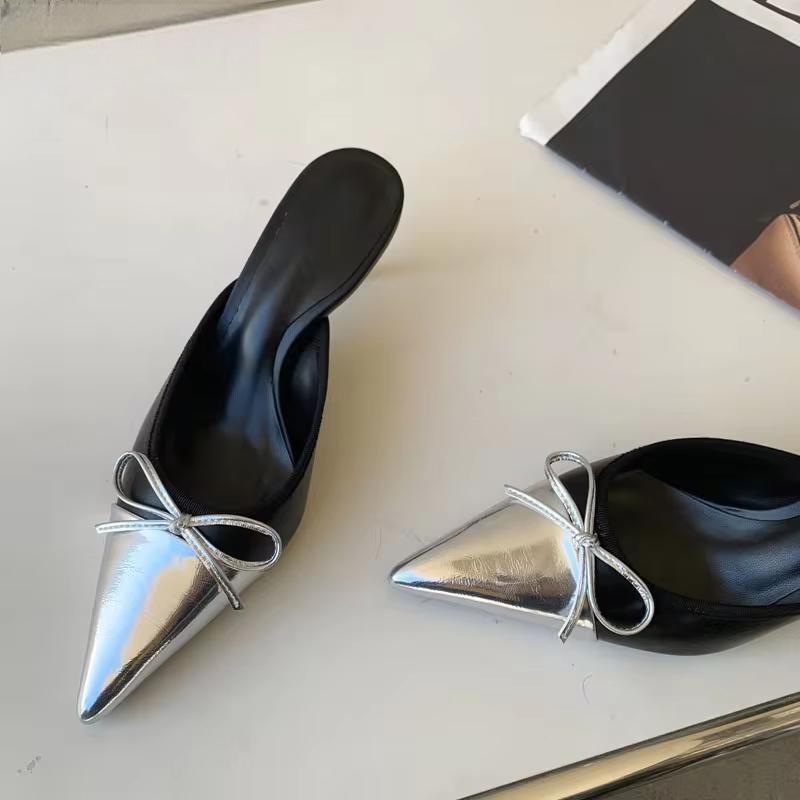 Spring Pointed Toe Women Slipper with Butterfly-knot Detail and Shallow Slip On Style