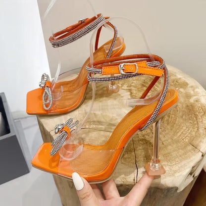 Transparent PVC Rhinestone Bowtie Sandals for Women
