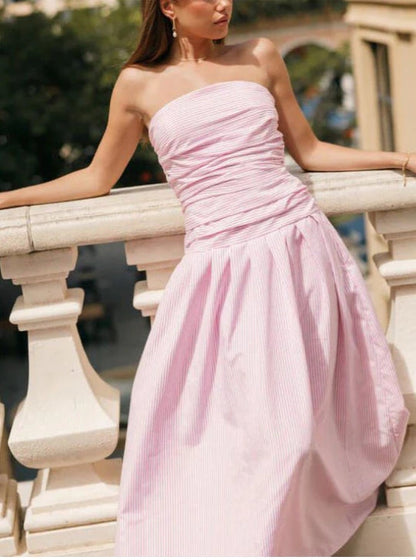 Emily-Stripe Strapless Dress