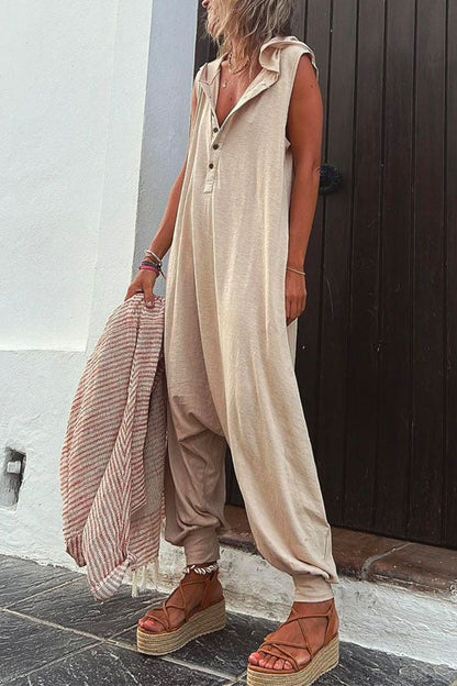 Margovil La Vie Pocketed Half Button Hoodied Jumpsuit(5 Colors Available)