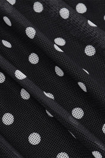 Polka Dot Print Mesh Spaghetti Strap Keyhole Ruched High-Slit Maxi Dress