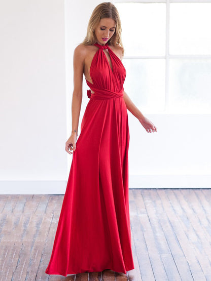 Birthday Sexy Maxi Dress Sleeveless Plunging Neck Backless Solid Color Evening Dress
