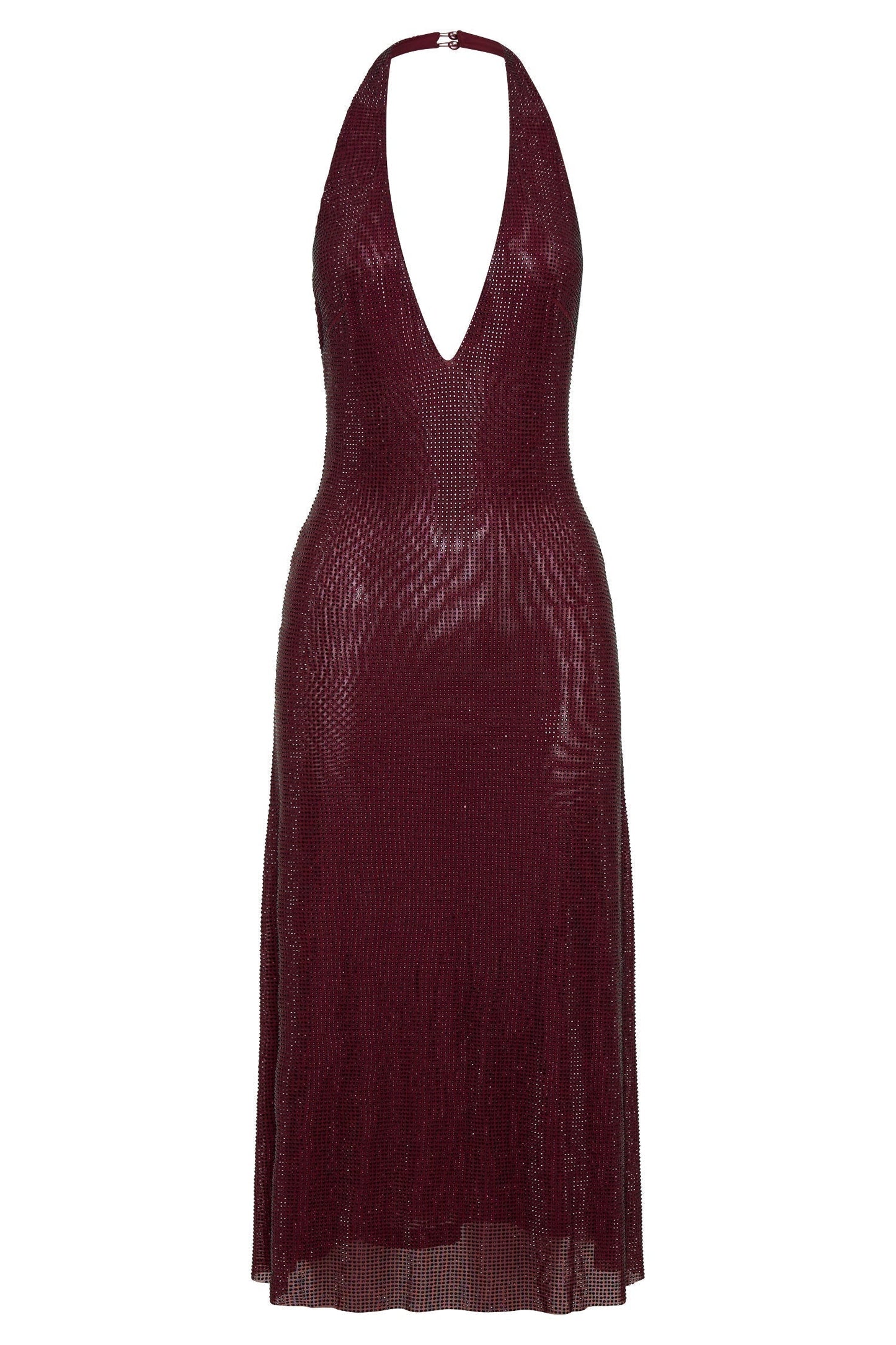 Deep V Neck Halter Sequin Shimmer Metallic Midi Dress