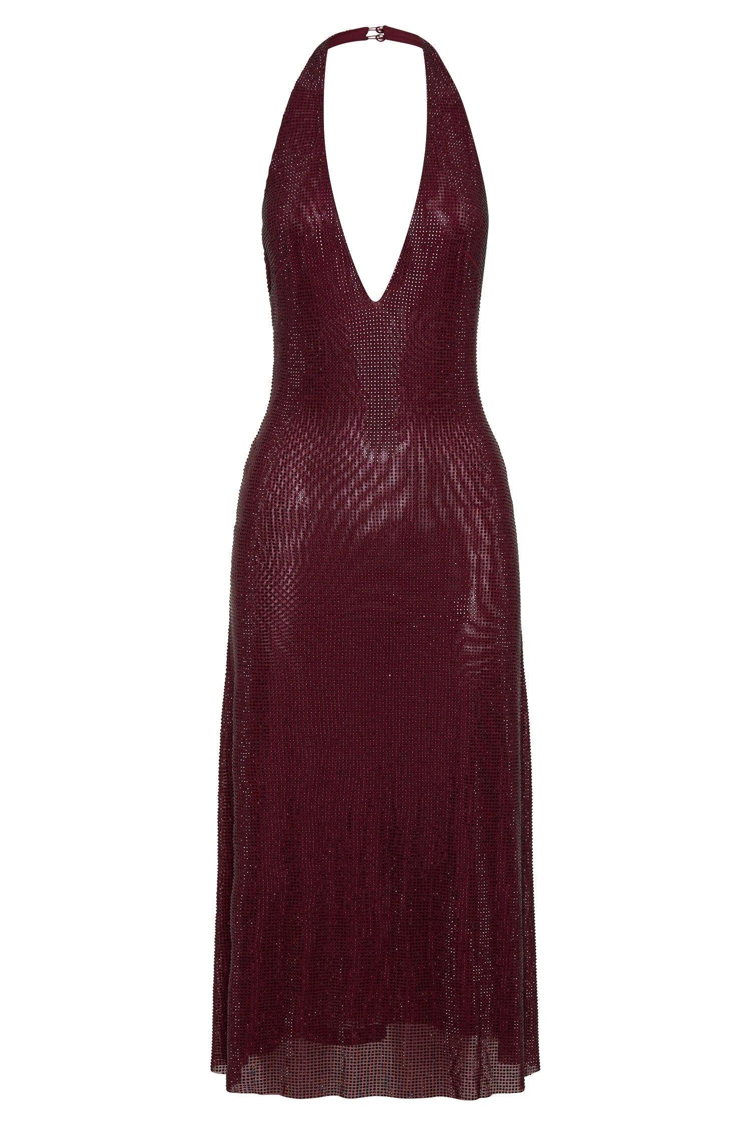 Deep V Neck Halter Sequin Shimmer Metallic Midi Dress
