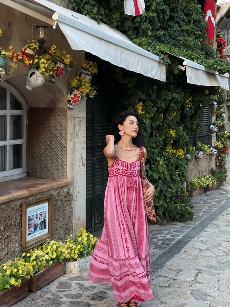 Ethnic Embroidered Maxi Dress – Boho Summer Holiday Outfit