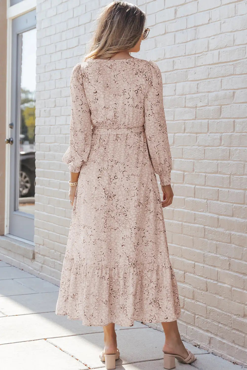 leopard surplice neck bubble sleeve maxi dress cheetah