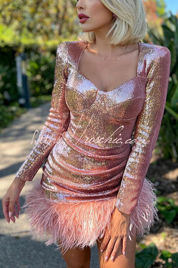 Dance You Through The Night Sequin Feather Party Dress