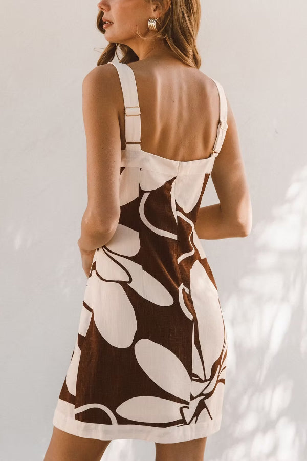 Floral Print Square Neck Sleeveless Casual Vacation Mini Dress