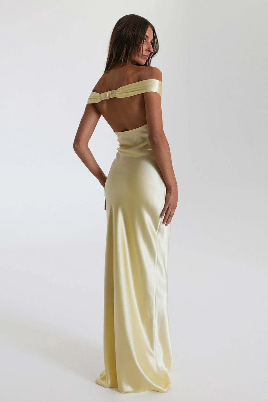| Satin Mermaid Off Shoulder Maxi Dress