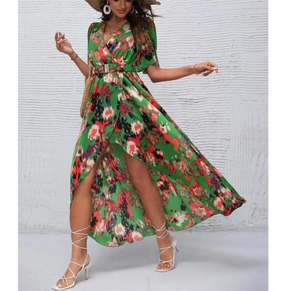 Bohemian V-Neck Maxi Dress for Beach and Casual Wear