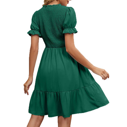 Short Sleeve Pleated Round Neck Midi Dress for Every Occasion