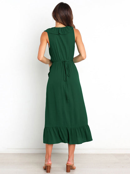 Ruffles Chic V-Neck Sleeveless Midi Dress