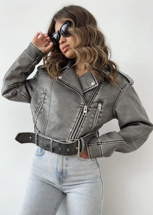 Washed Faux Leather Moto Jacket â_?Vintage Biker Edge