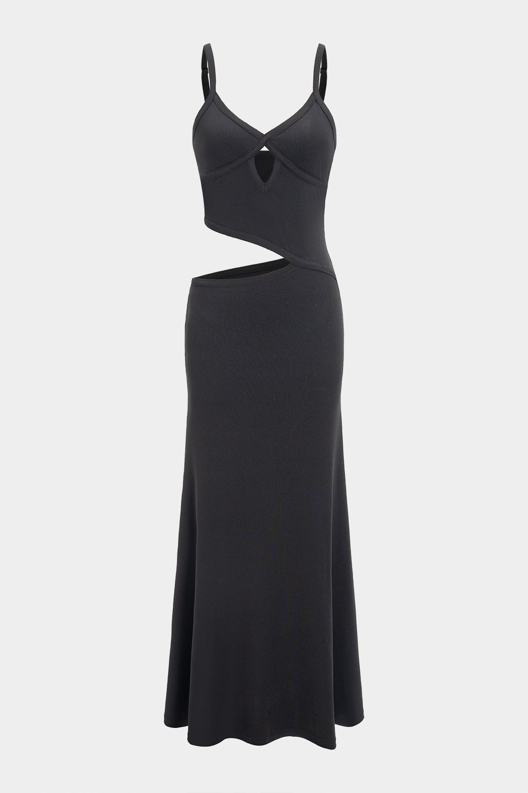 Rib Knit Spaghetti Strap Sweetheart Bust Side Cut Out Slip Maxi Dress