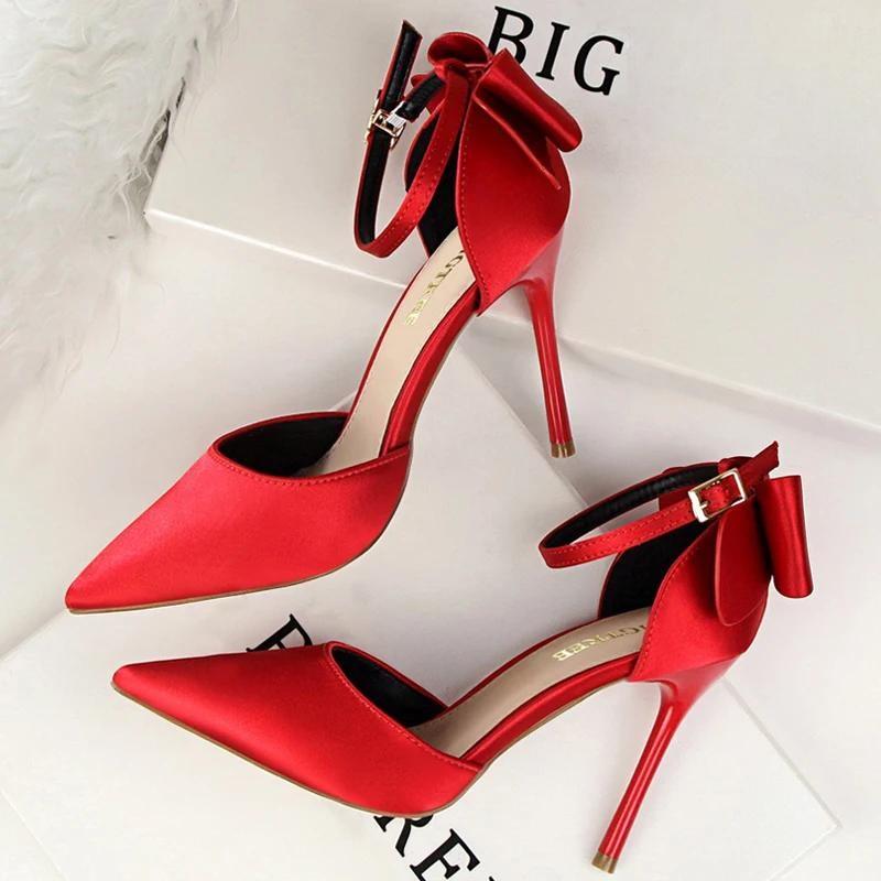 Satin Bow-knot High Heels Women Pumps for Sexy Wedding Stiletto Heels