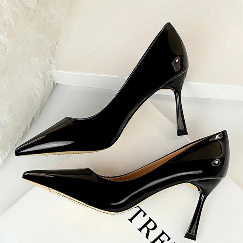 Patent Leather Pointed Toe Stiletto Pumps for Women Office Wear