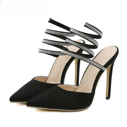 CRYSTAL Pumps Women Sandals with Thin Heel and Narrow Band for Party or Stripping