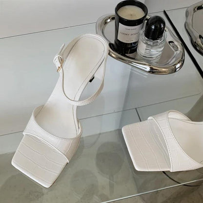 Gold Silver Women Slipper with Square Toe Low Heels Sandal