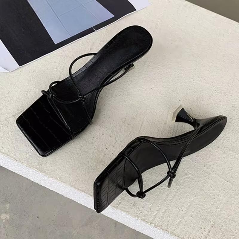 Summer Gold Slipper Low Heel Slides Peep Toe Sandal with Square Heel